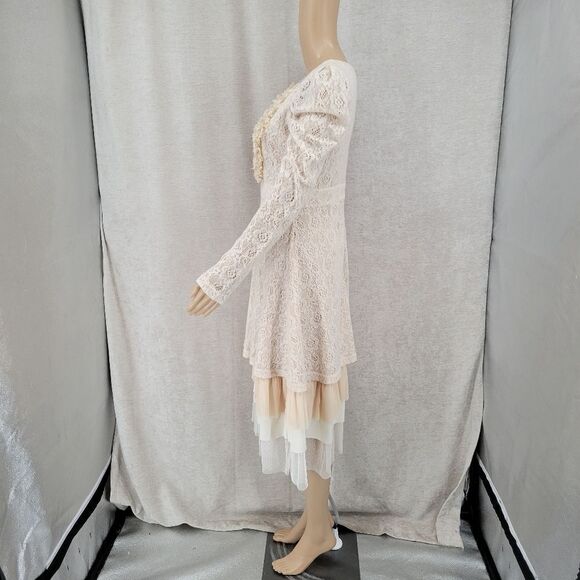 Ryu Cream Ruffled Eyelet Lace Tulle Layers Of Sweet Romantic Boho Chic Lagenlook - Picture 6 of 14